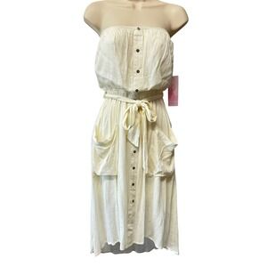 Fashion on Earth Vanilla Woven Strapless Button Down Midi Dress Small HF19G882